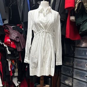 Tracy M White Long Sleeve Button Up Dress